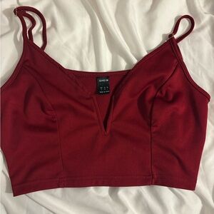 SHEIN Deep Red V-Neck Top